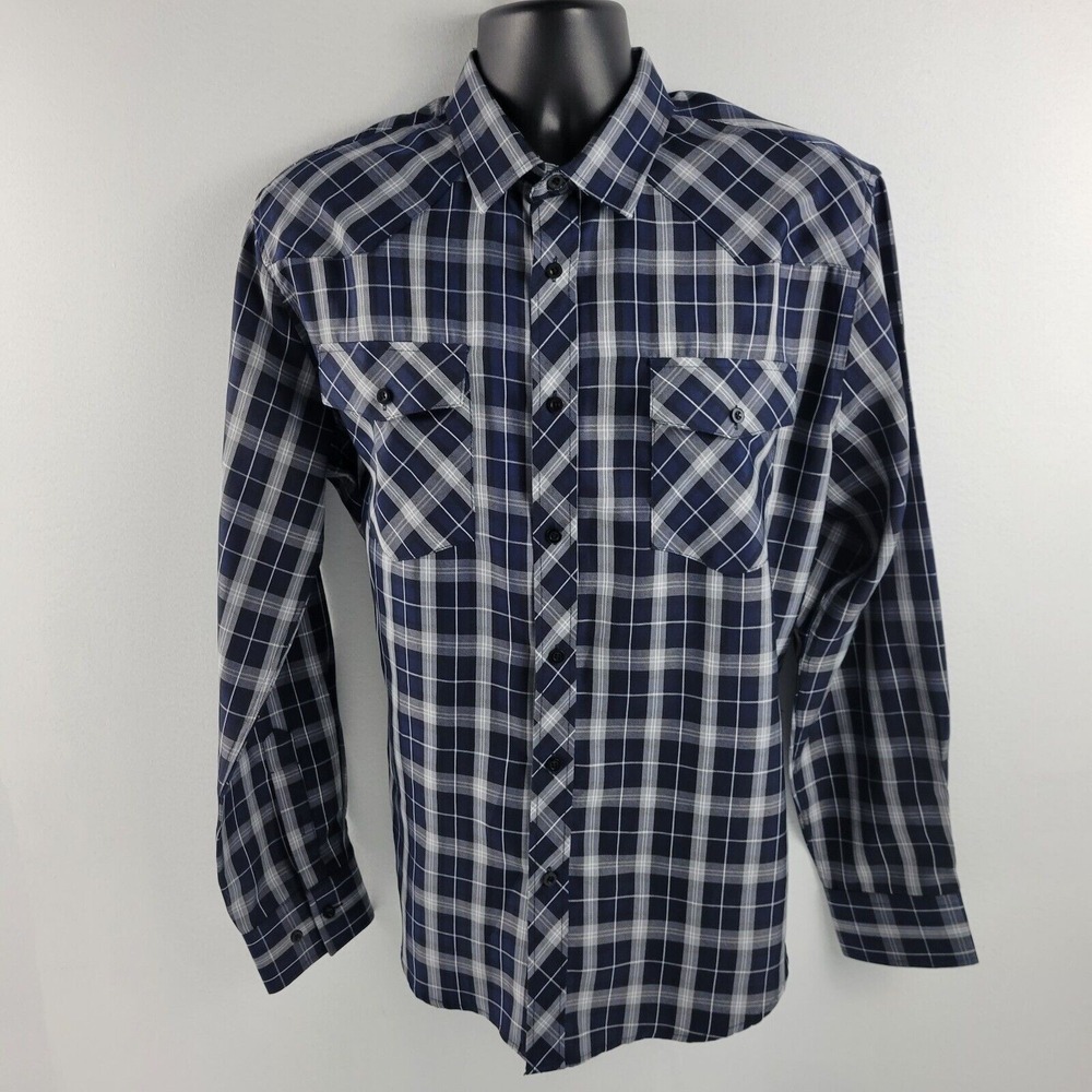 Coofandy pearl snap button down shirt plaid‎ blue men's 825 L